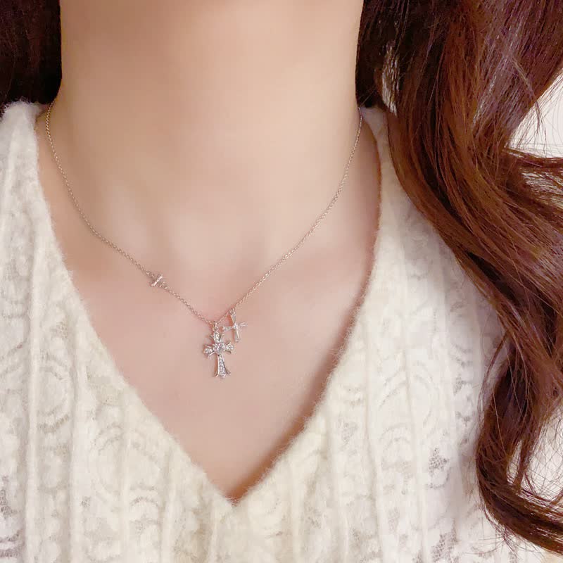 Chrome Hearts Silver Cross Pendant Necklace with Small Cross Charm